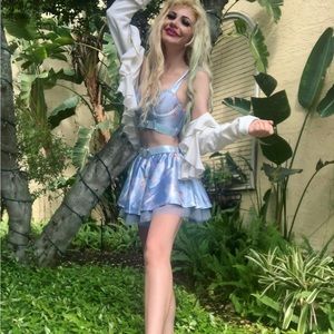 Blue matching crop and skirt angel set with pretty belt